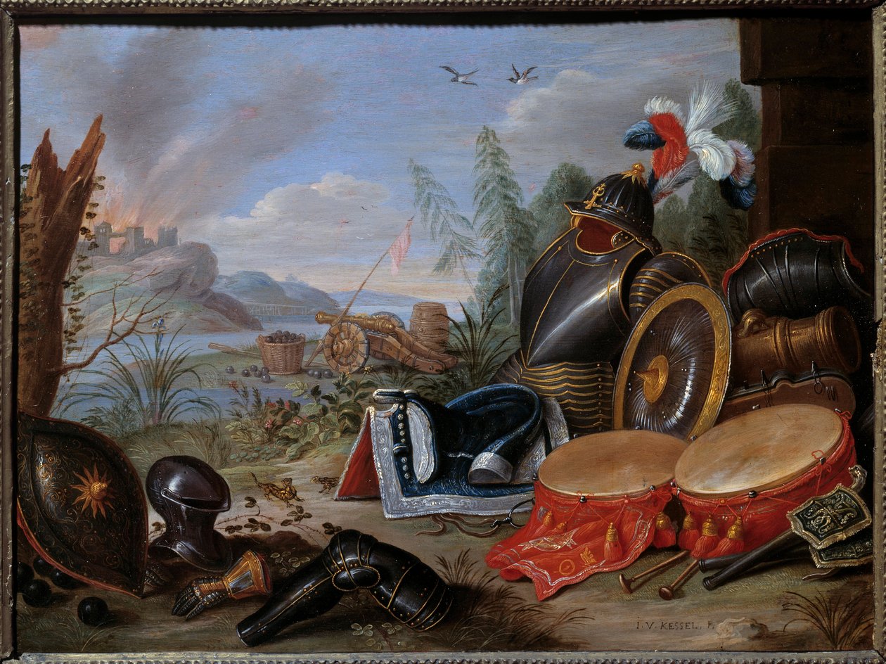 Aseiden pokaali. Jan I Kesselin maalaus Vanha (1626-1679) Ec. Flam. tekijältä Jan van the Elder Kessel