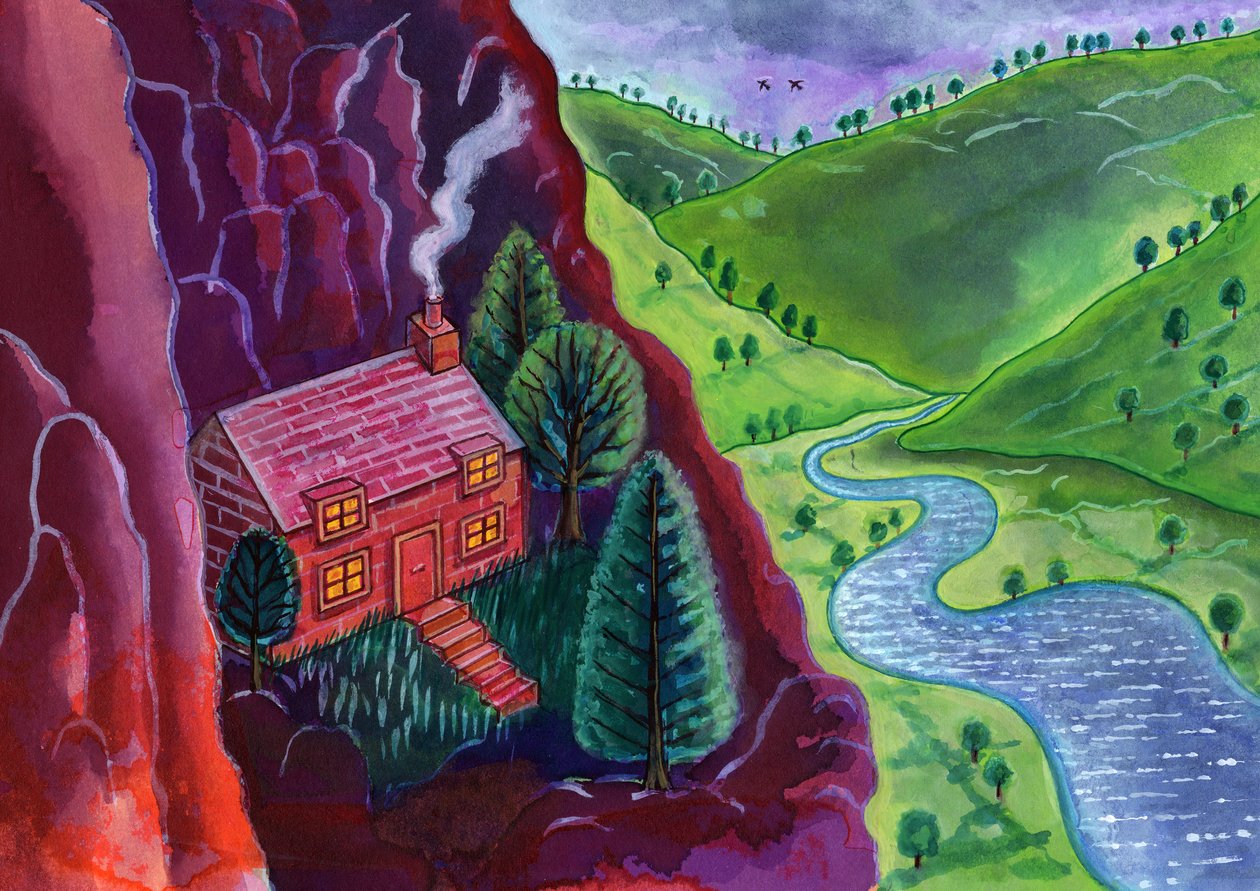 House in the Mountains, 2002, (muste ja guassi) tekijältä Jane Tattersfield
