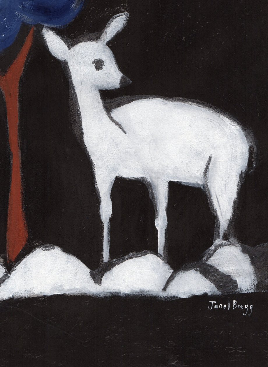Deer from Washington Park II, noin 2017 (hiili, gesso ja kaseiini paperille). tekijältä Janel Bragg