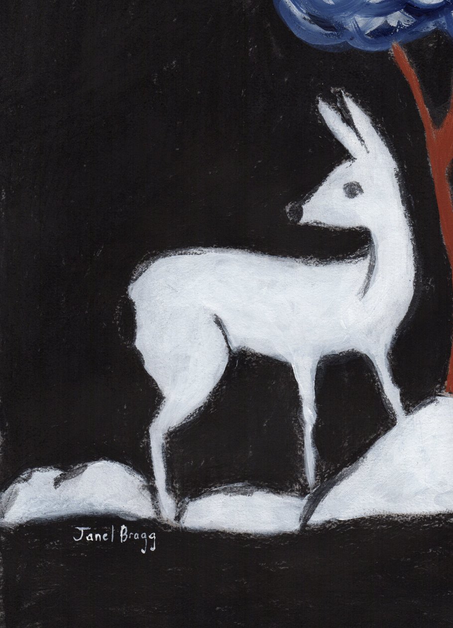 Deer from Washington Park, noin 2017 (hiili, gesso ja kaseiini paperille). tekijältä Janel Bragg