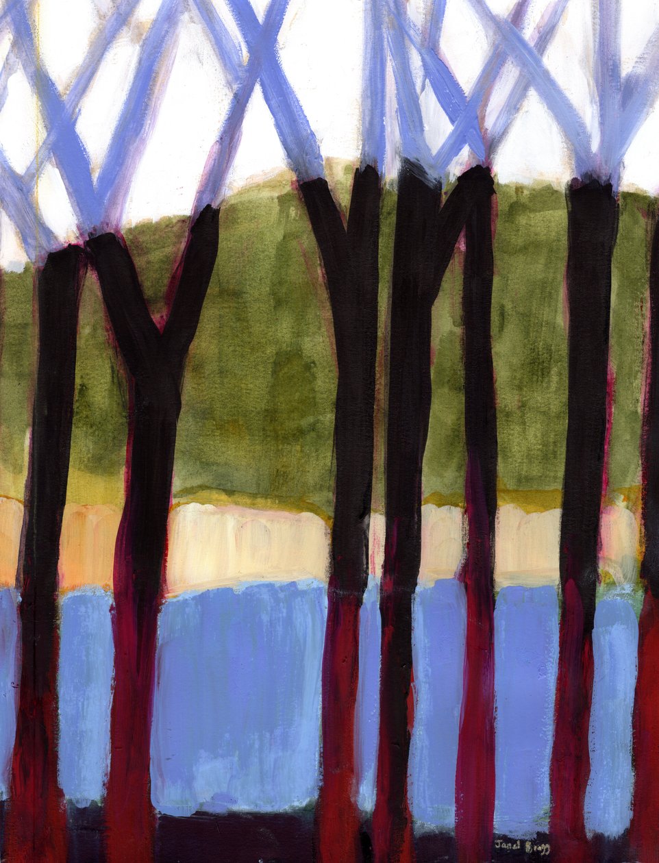 Holiday Hideaway in Lavender II, n. 2023 (sumi-muste, akvarelli ja kaseiini paperille). tekijältä Janel Bragg