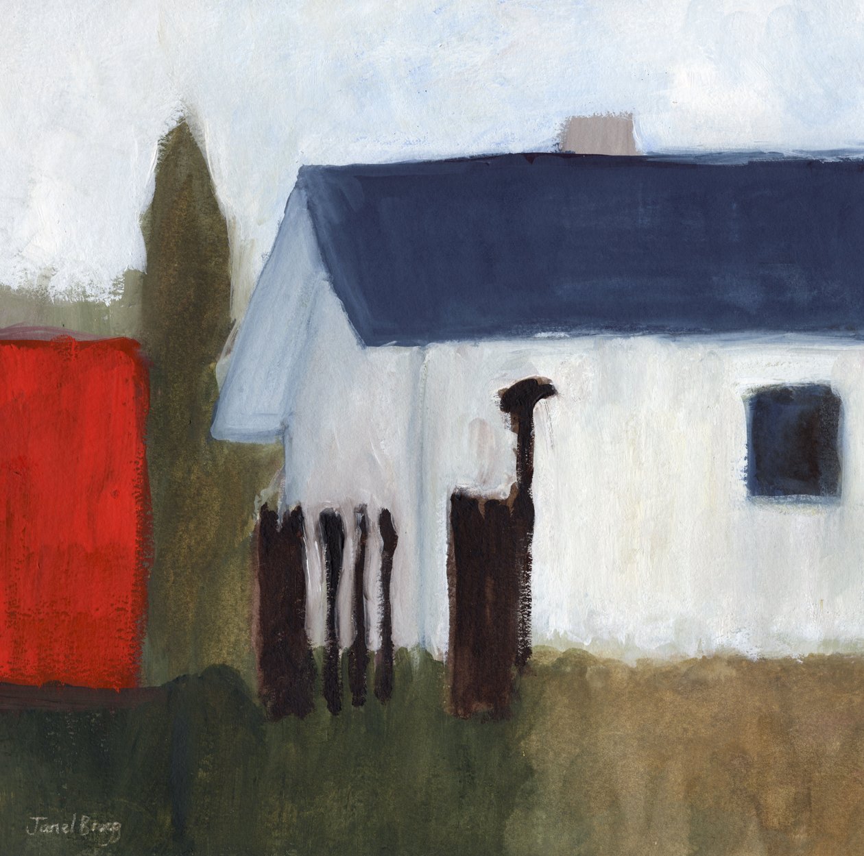 Shed on 7th Street, noin 2018 (vesiväri ja kaseiini paperille). tekijältä Janel Bragg