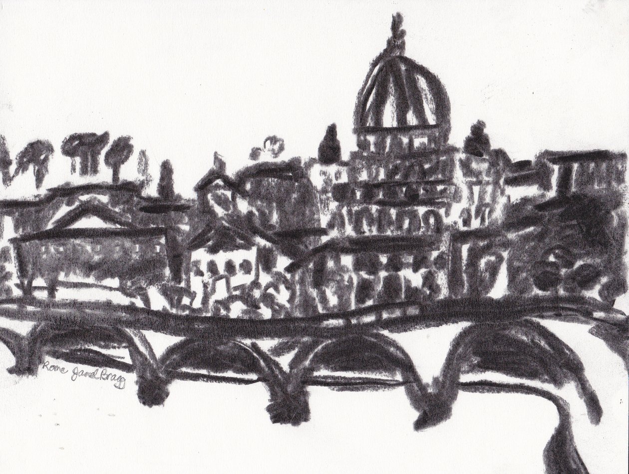 Pyhän Pietarin basilika Rooma, noin 2014 (hiili paperille). tekijältä Janel Bragg