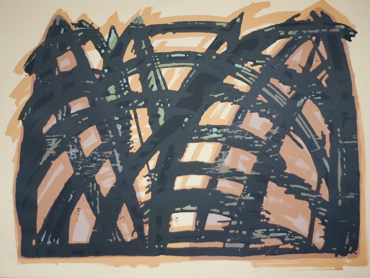 Head On (iii), 2014 (moottorisaha puupiirros ja silkkipaino) tekijältä Janet McKenzie