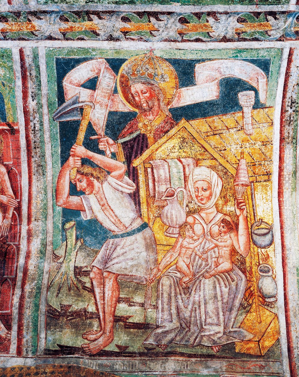 Hrastovljen linnoituskirkko, Kolminaisuuden kirkko, Heidän esi-isiensä ensimmäiset työt, yksityiskohta Janez Iz Kastvan (1490) freskoista, Slovenia tekijältä Janez Kastav
