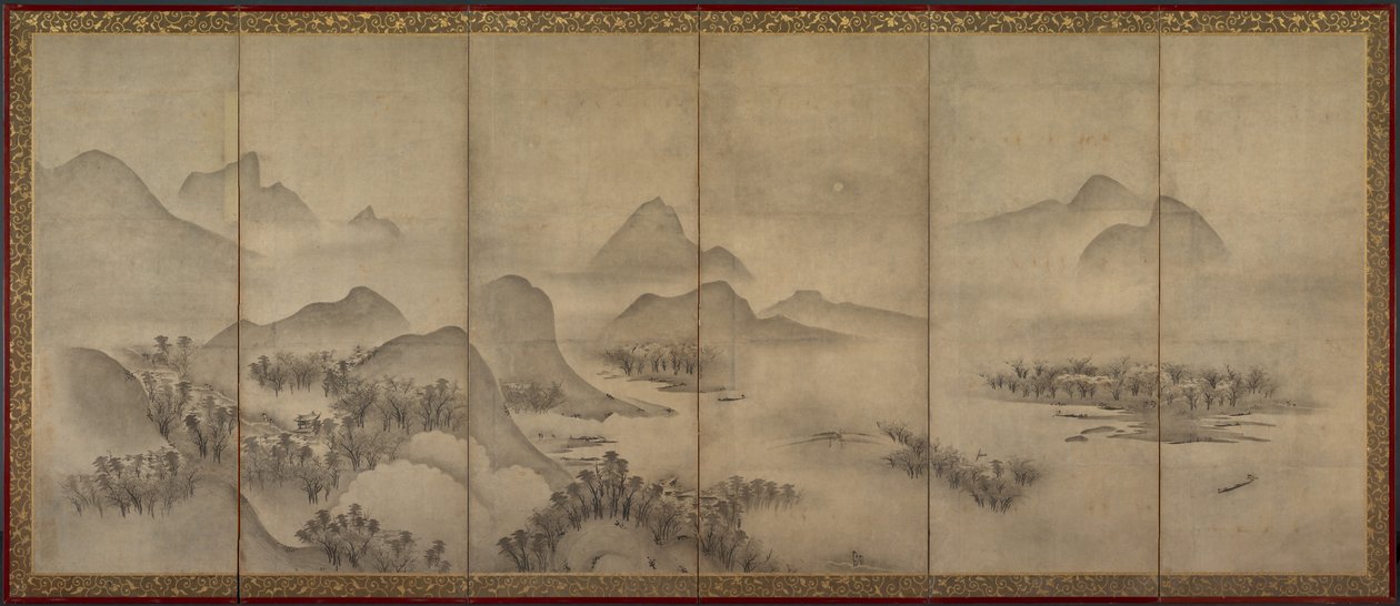 Kuutamoinen maisema (yksi parista) tekijältä Japan, Muromachi period