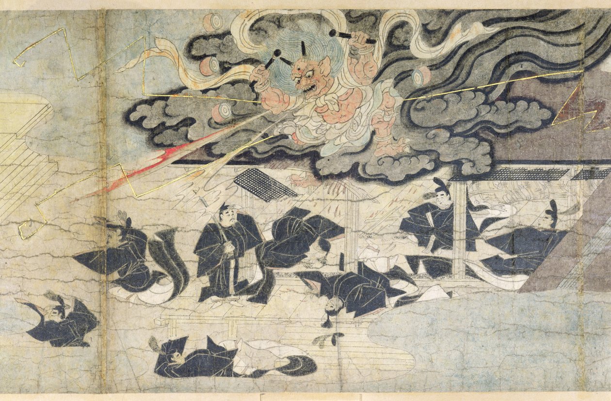 Demon Thunder, Tenjin-pyhäkkö, Kamakura-kausi (1185-1333) (muste silkillä) tekijältä Japanese School