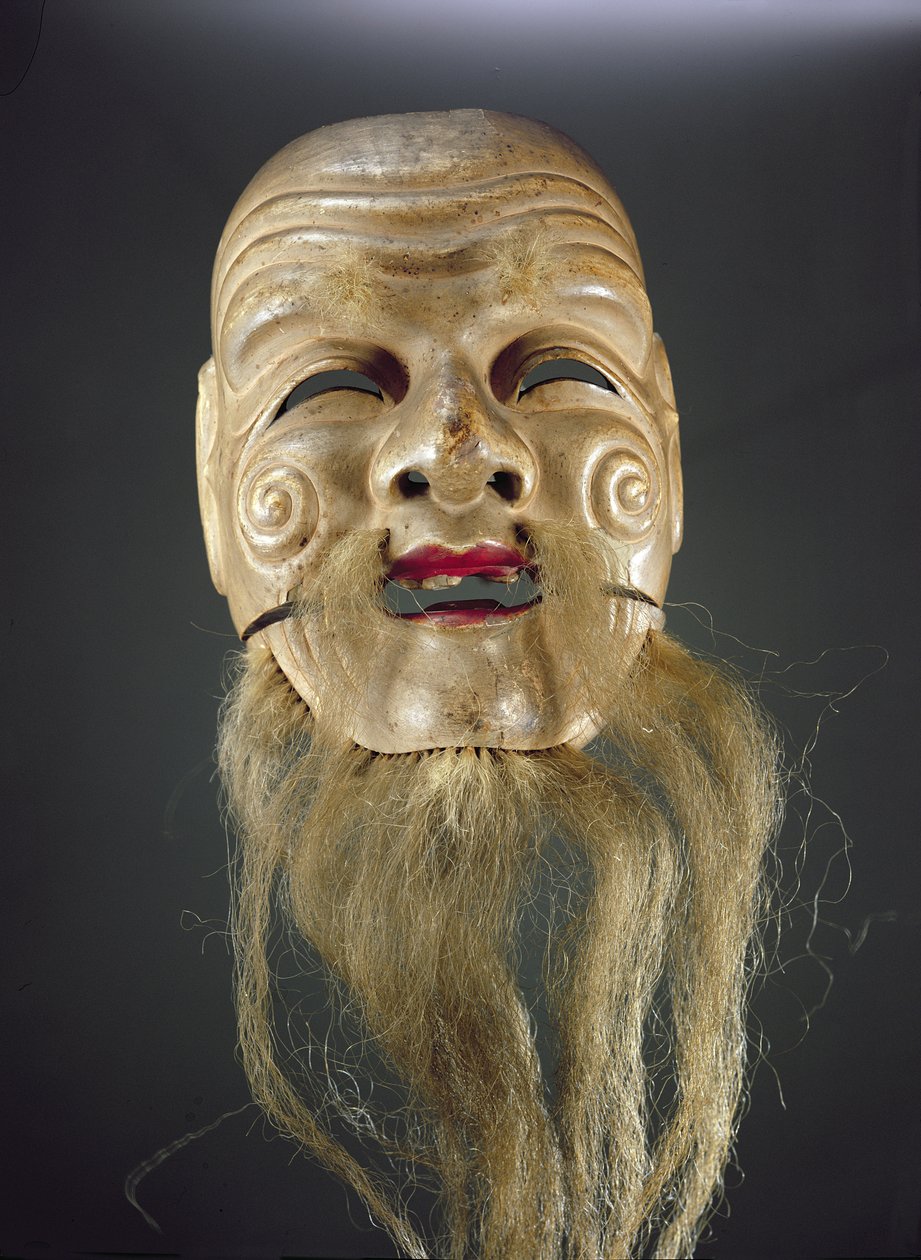 Old Man Mask, Noh Theatre (maalattu puu) tekijältä Japanese School