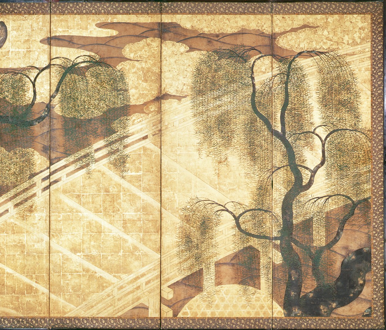 Liji-joen silta (kynä ja muste, väri ja kultainen paperi paneelille) (katso 216571) tekijältä Japanese School