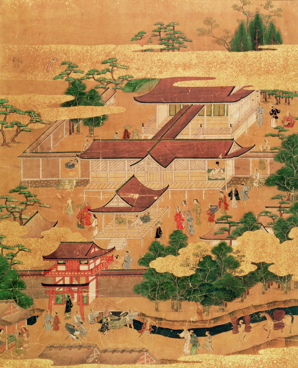 Japanilaisen hovin elämä ja harrastukset, Tosa-koulu, Edo-kausi, n. 1800, (piirros sarjasta) tekijältä Japanese School