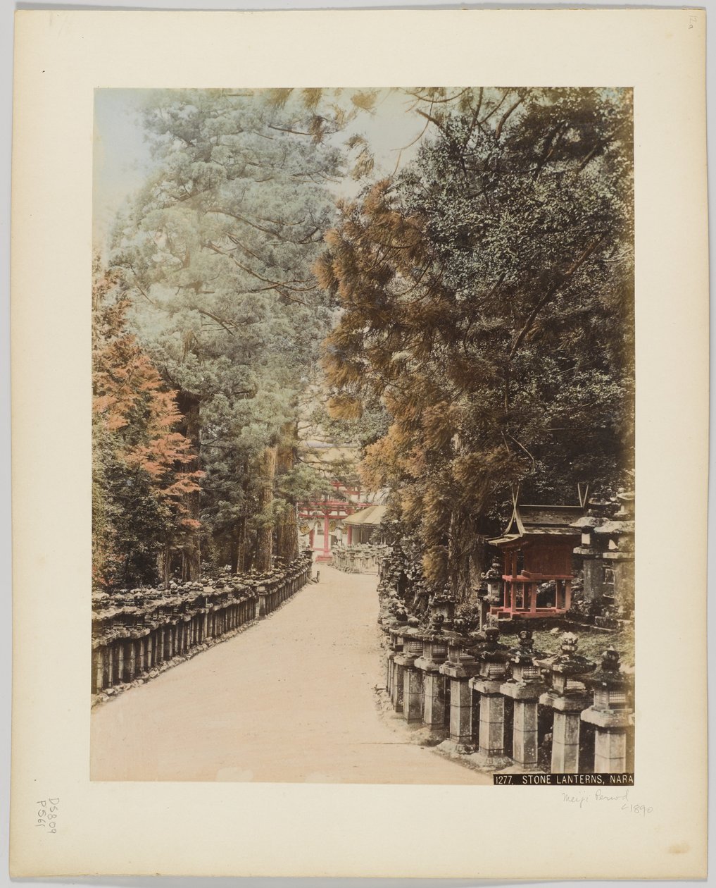 Stone Lanterns, Nara, Japani, n. 1890 (käsinvärinen mustavalkokuva) tekijältä Japanese Photographer