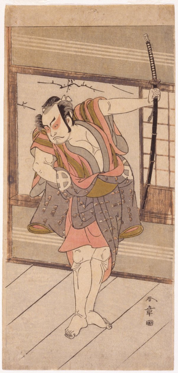 Näyttelijä miekalla (puupalikkaprintti) tekijältä Japanese School