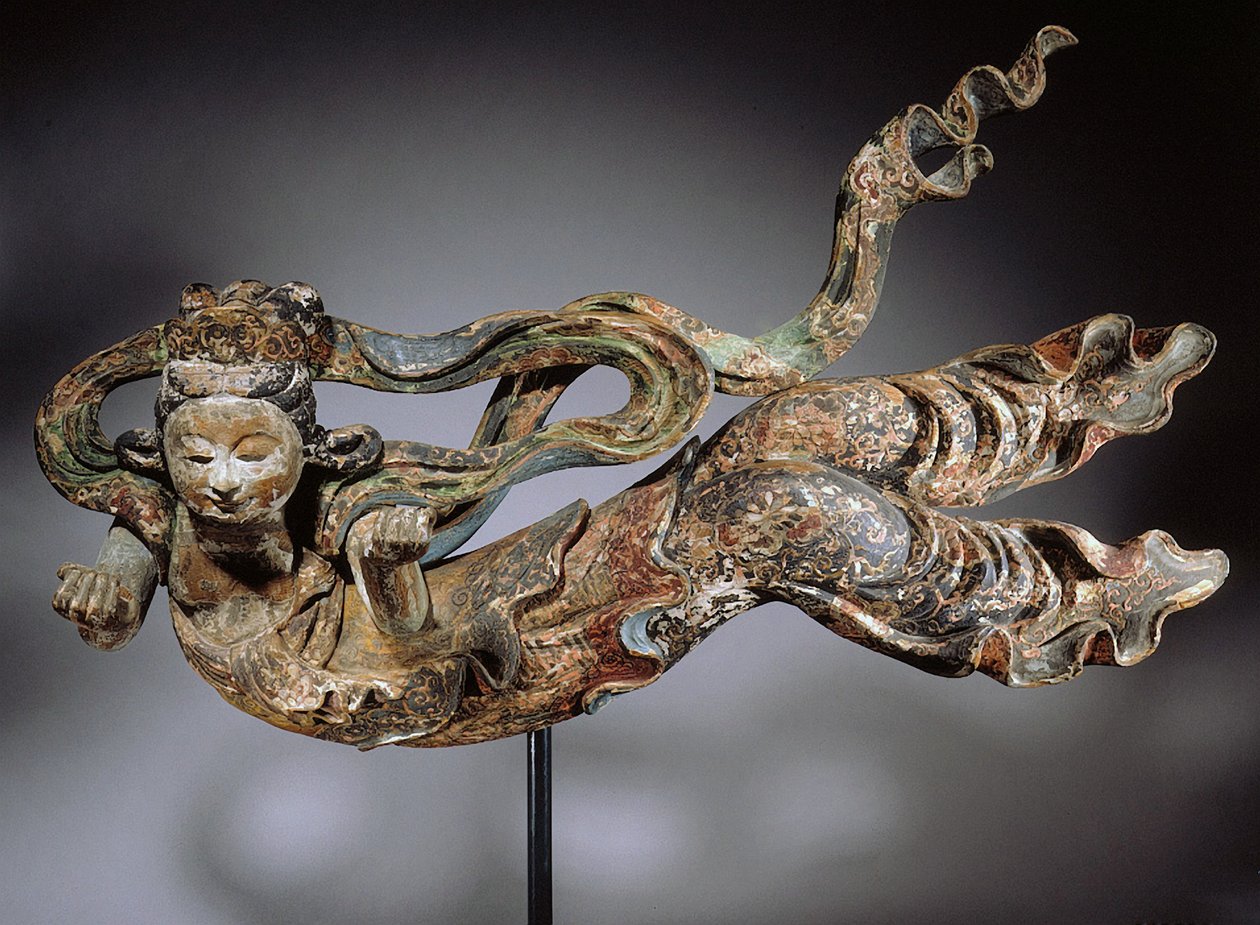 Apsaras, 1600-1700-luku (monivärinen puu) tekijältä Japanese School