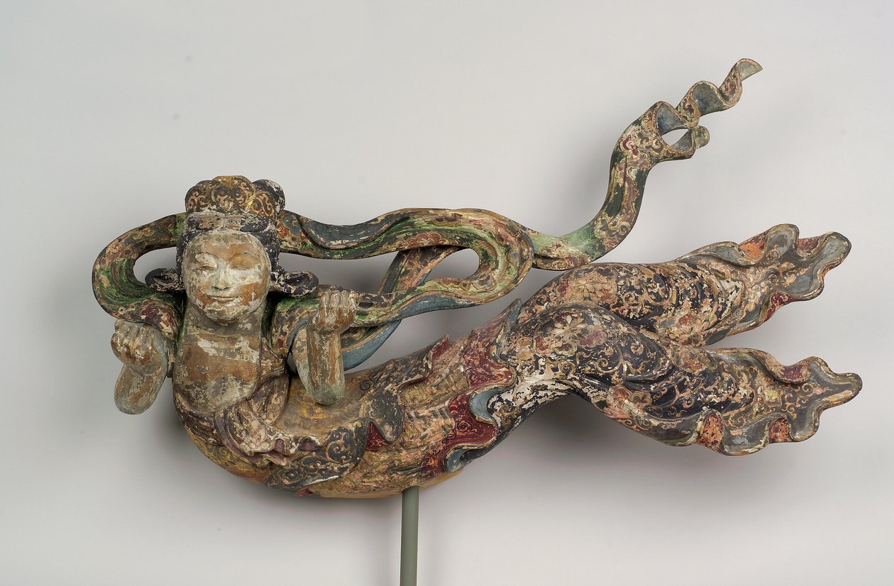 Apsaras, 1600-1700-luku (monivärinen puu) tekijältä Japanese School