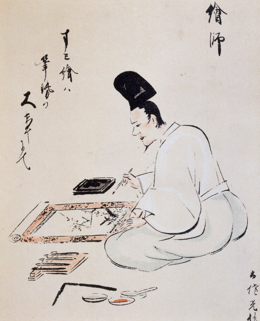 Taiteilijamaalaus musteella, piirustus, Tosa-koulu, japanilainen sivilisaatio, Edo-kausi tekijältä Japanese School