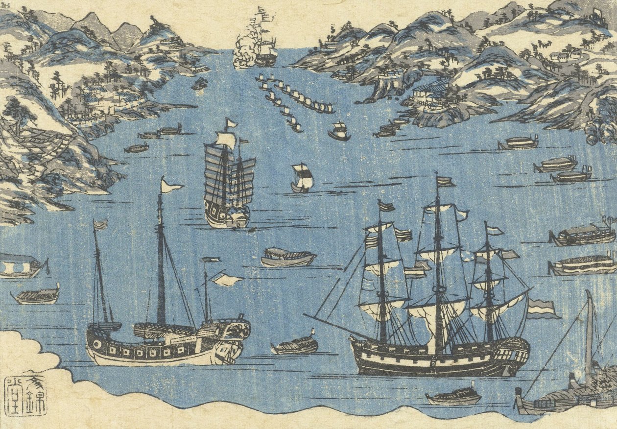 Bunkindo-printti ulkomaisista laivoista Nagasakin satamassa, 1800-50 tekijältä Japanese School