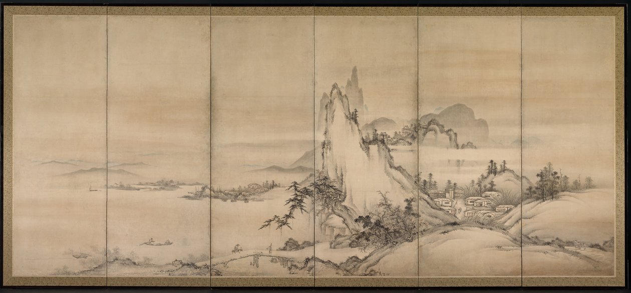 Chinese Landscape, yksi kuusinkertaisista näytöistä tekijältä Japanese School