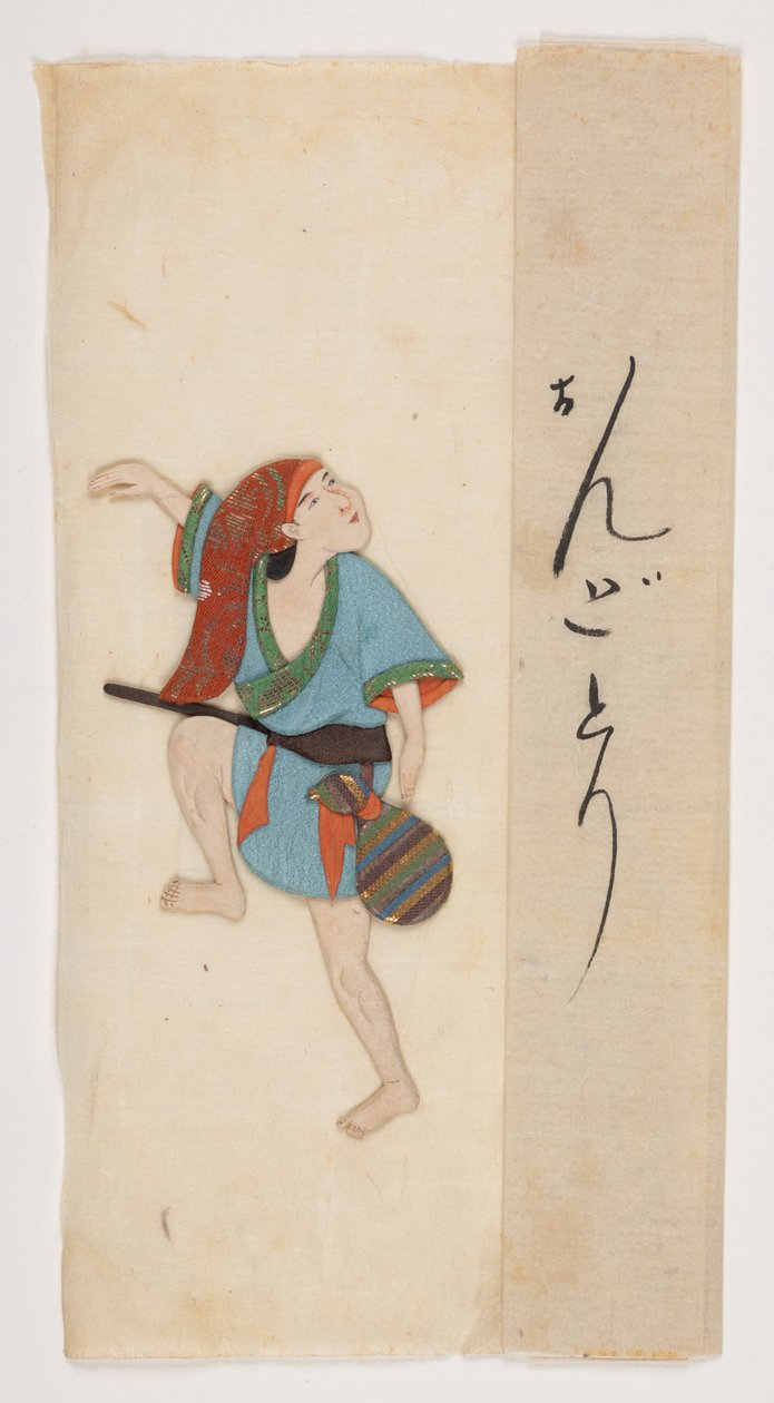 Tanssihahmo, Add MS 5252, f.70, 1600-luvun loppupuoli (silkkiaploitaatio, oshi-e ja väri paperimassalle). tekijältä Japanese School