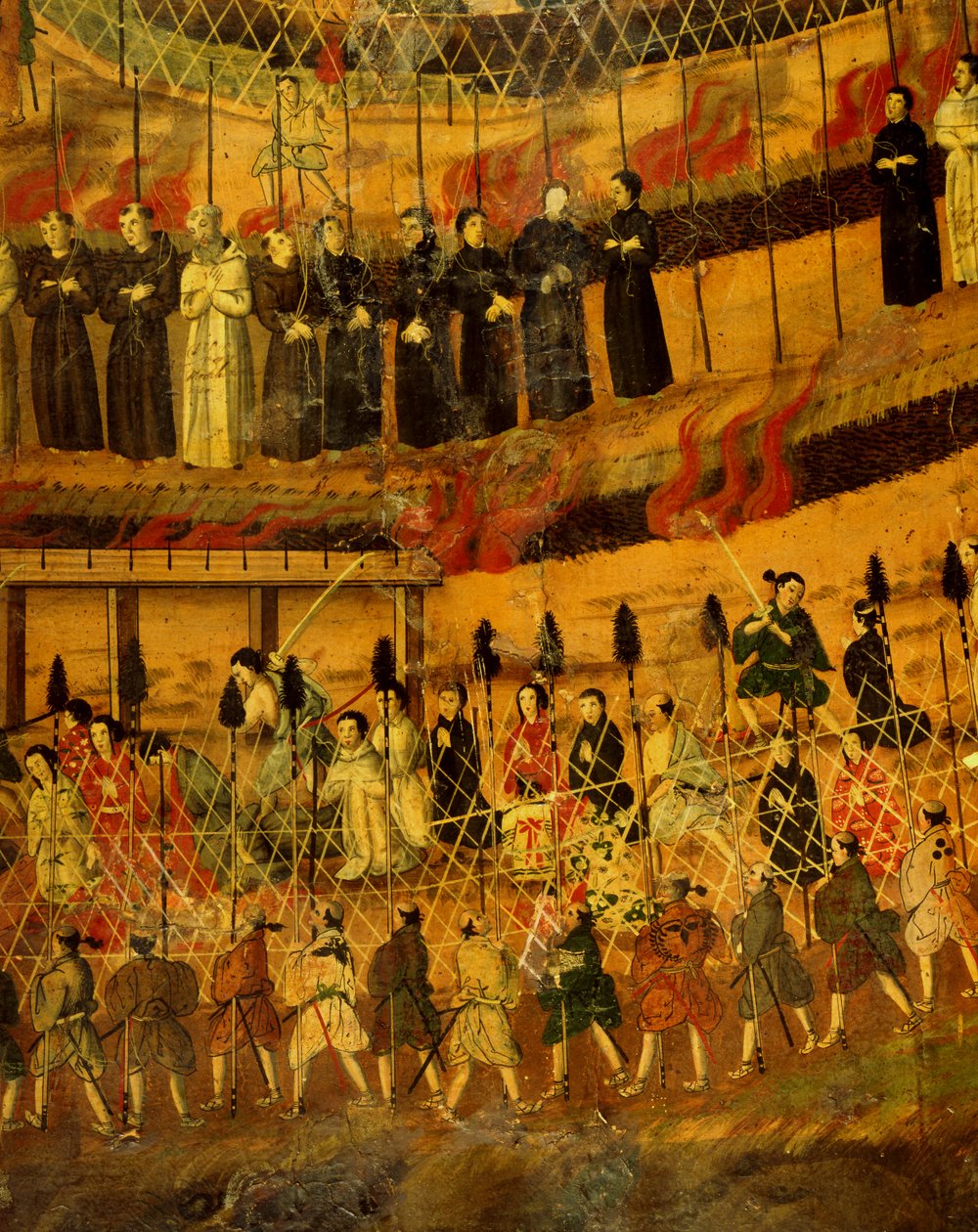 Yksityiskohta Japanin jesuiitojen marttyyrikuolemasta 1622 (akvarelli paperille) tekijältä Japanese School