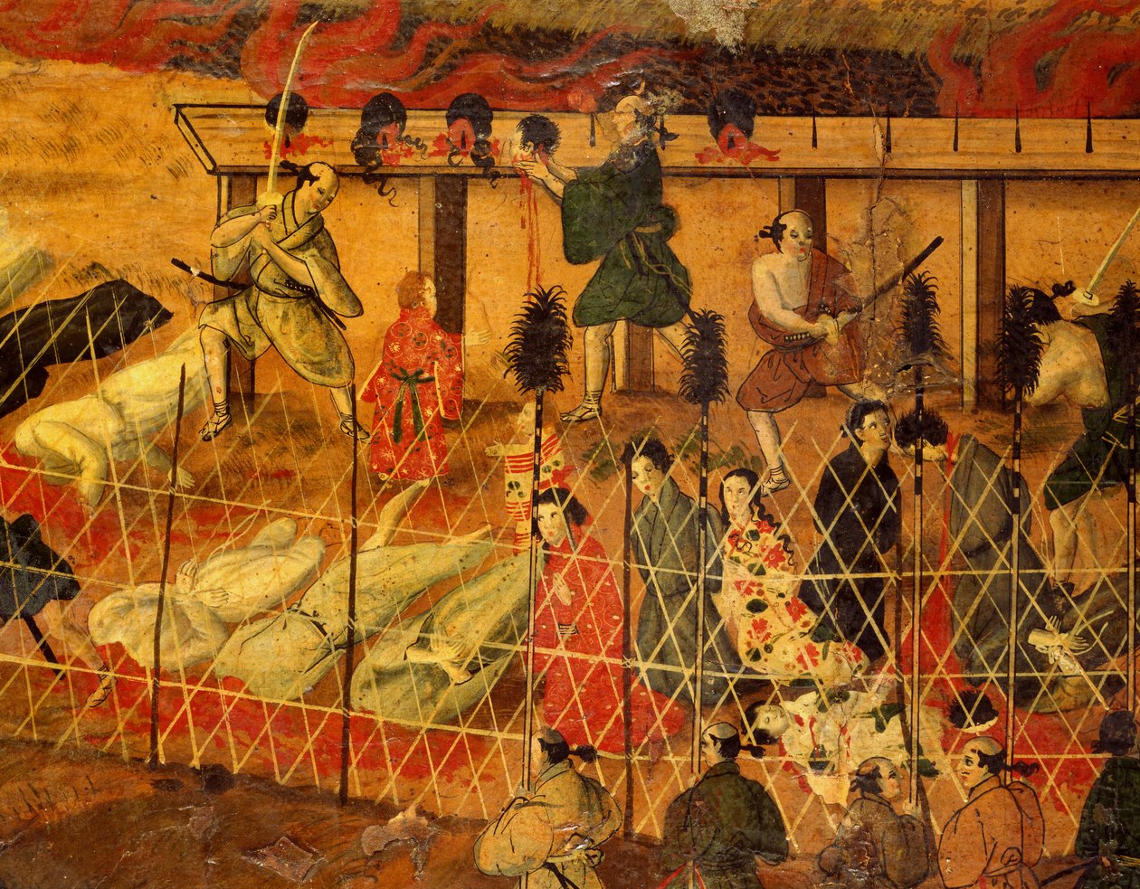 Yksityiskohta Japanin jesuiitojen marttyyrikuolemasta 1622 (akvarelli paperille) tekijältä Japanese School