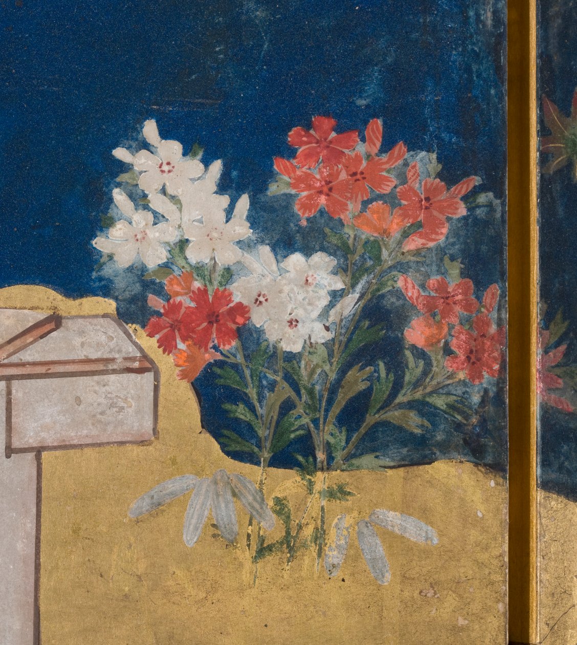 Yksityiskohta keväästä palatsissa, kuusinkertainen näyttö elokuvasta The Tale of Genji, n. 1650 (mustetta, värejä ja kultaa paperille) tekijältä Japanese School