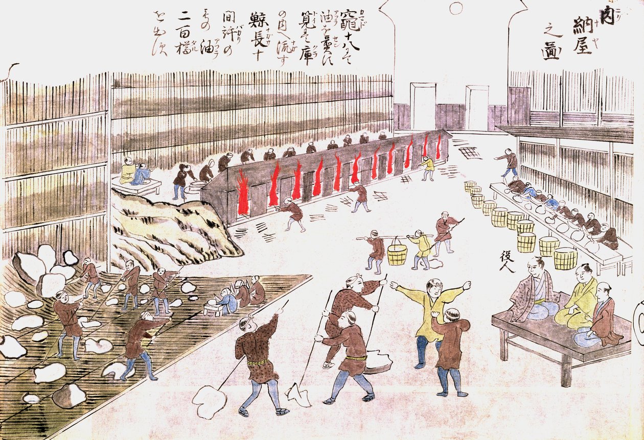 Valastuotteiden valmistustehdas, 1800-luvun loppu (värikaiverrus) tekijältä Japanese School
