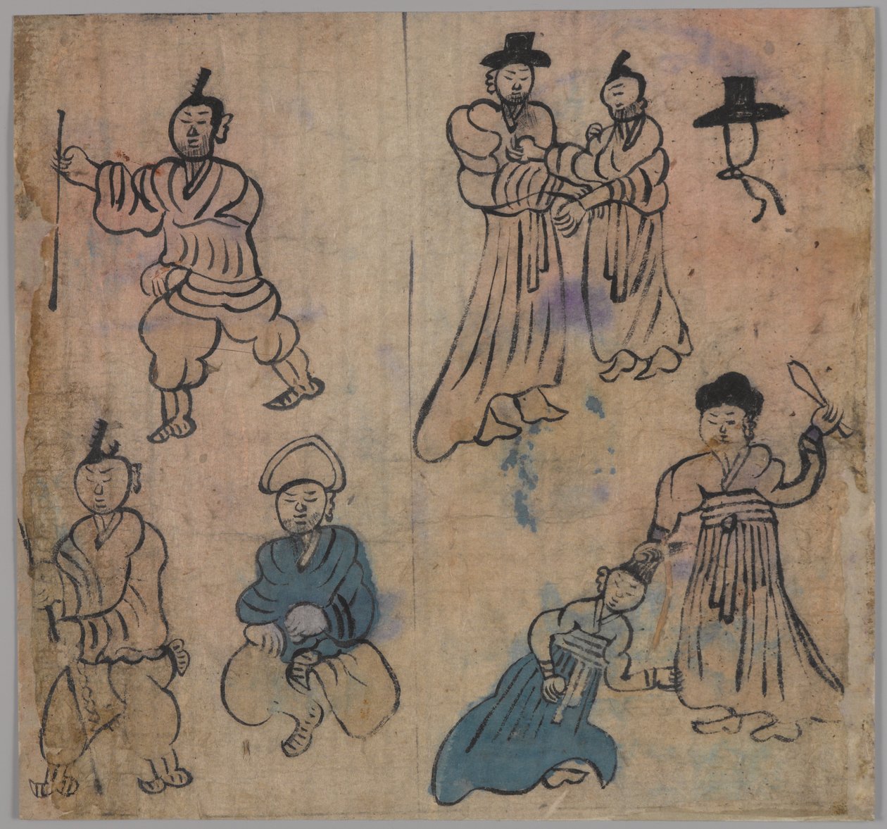 Genrekohtaus, yksi neljästä (muste ja väri paperille) (katso myös 861303-6) tekijältä Japanese School