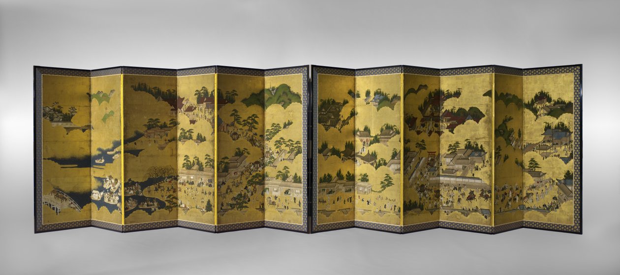 Hie Sanno Sairei-Zu, 1600-luku (muste, väri ja lehtikulta paperilla) tekijältä Japanese School