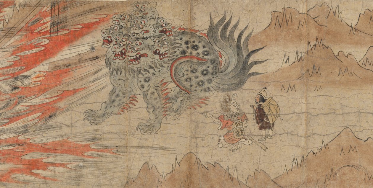 Kuvitetut legendat Kitano Tenjin -pyhäköstä, 1200-luvun loppu (muste, leikattu kulta, paperi) tekijältä Japanese School
