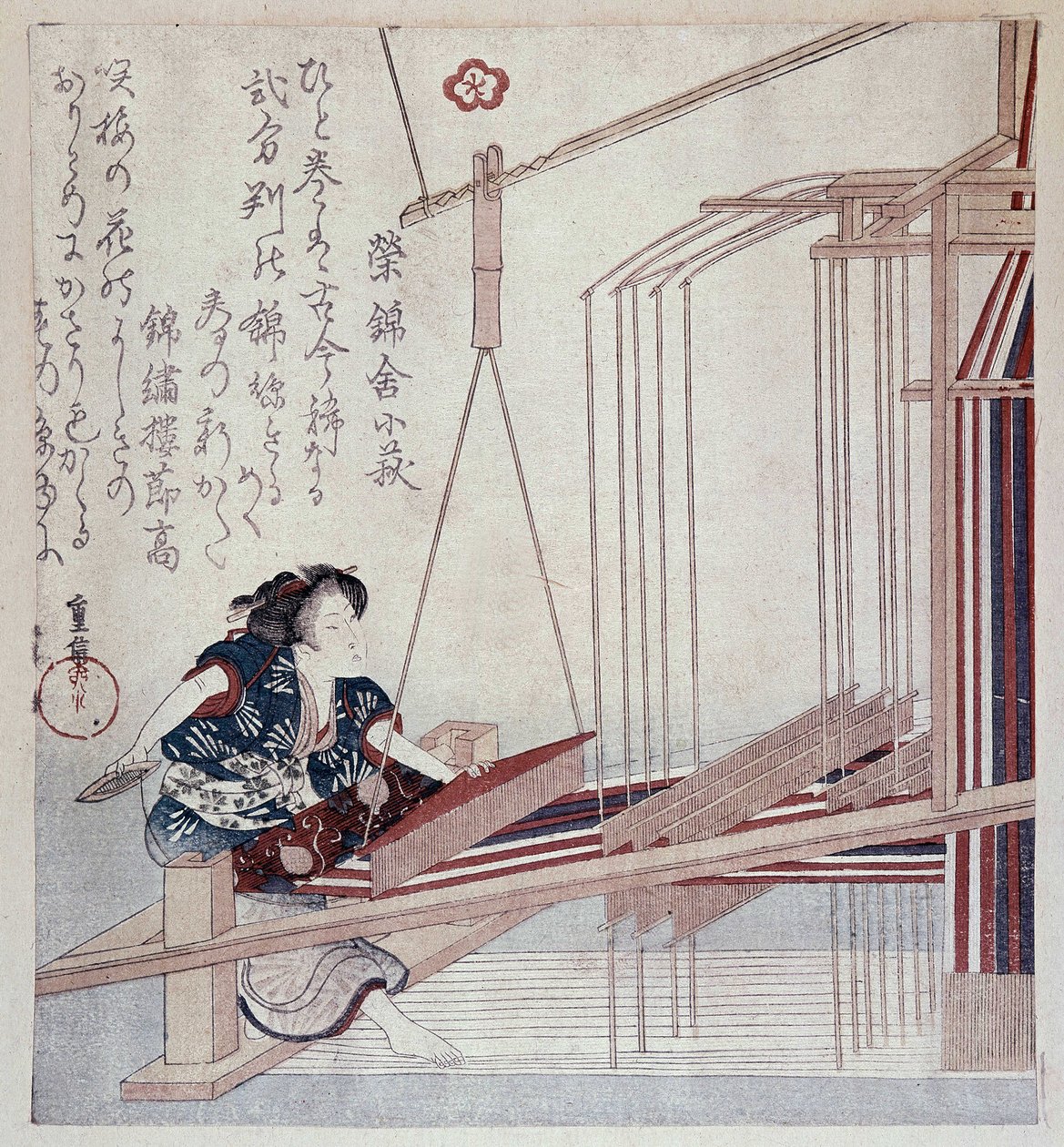 Japanilaiset kutomakoneet, 1800-luvun lopun painatus tekijältä Japanese School