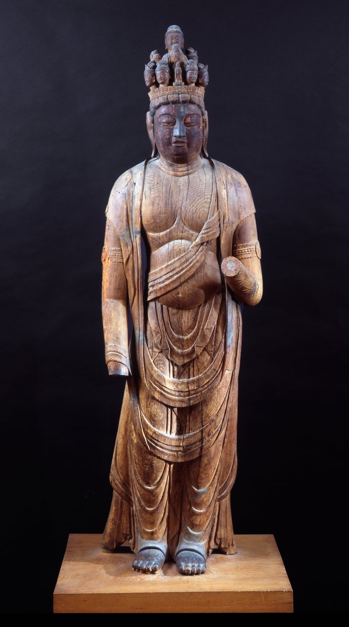 Juichimen Kannon (Yksitoistapäinen Kannon), Heian-kausi, 1000-luvun alku (kiinteä puulohkorakenne, jossa on jälkiä monivärisyydestä) tekijältä Japanese School
