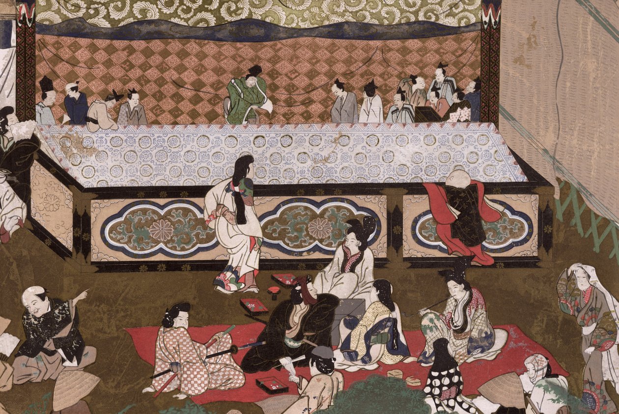 Kabuki-teatteri messuilla Kiotossa, kuvitus 17. maalauksen jälkeen Kokkasta, marraskuu 1924 (värilitho) tekijältä Japanese School
