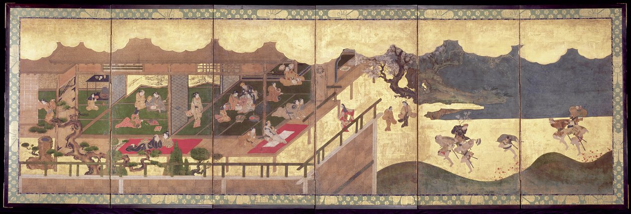 Merrymaking (muste, väri ja kultalehti paperille) tekijältä Japanese School