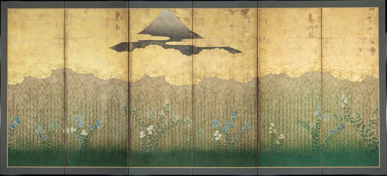 Musashino - Anonymous - 1600-luku - Akvarelli ja muste paperille - 155,5x363 - Suntory Museum of Art tekijältä Japanese School