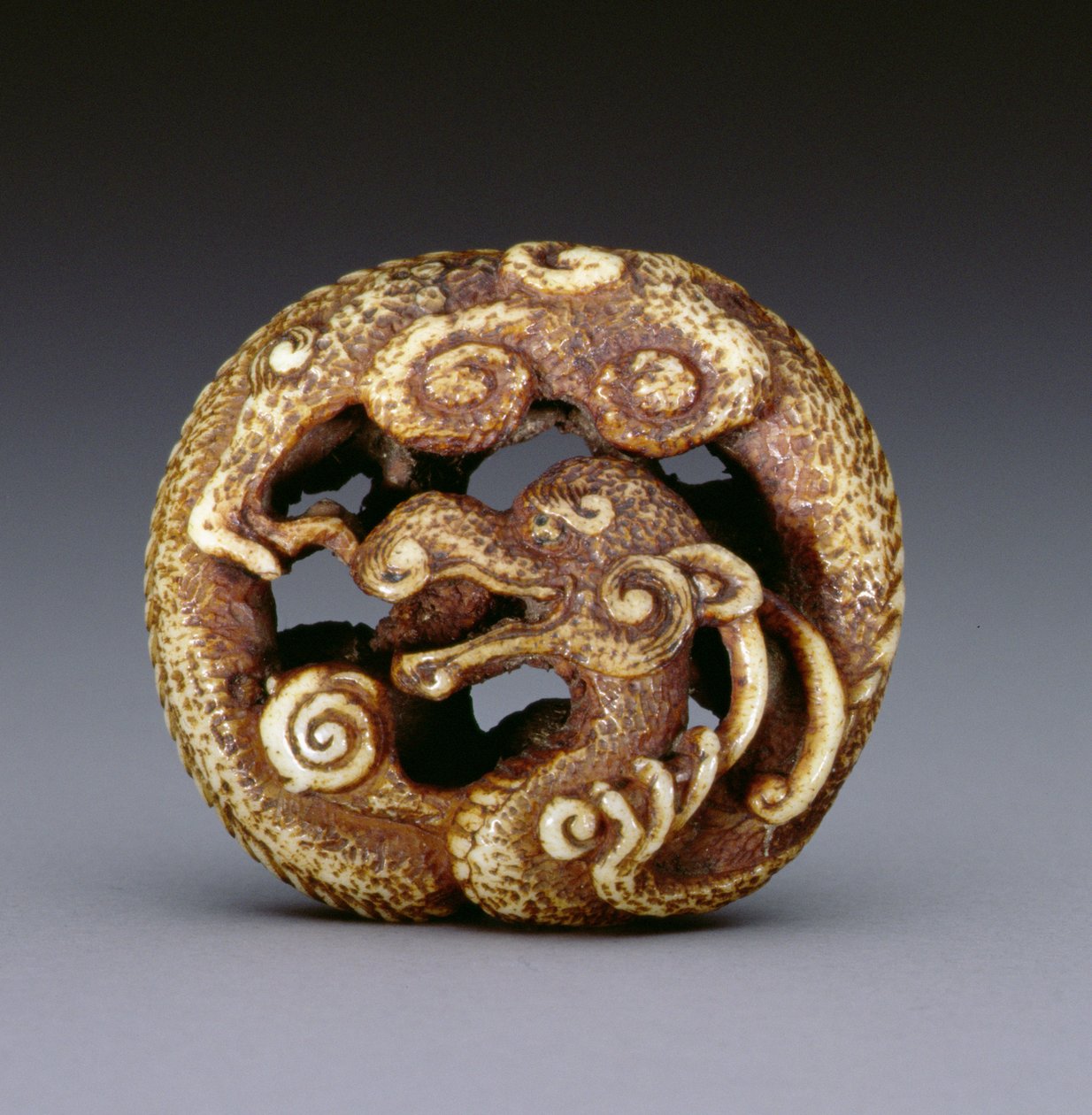 Netsuke, joka kuvaa vesilohikäärmettä, n. 1870–1880 (hirvensarvi) tekijältä Japanese School