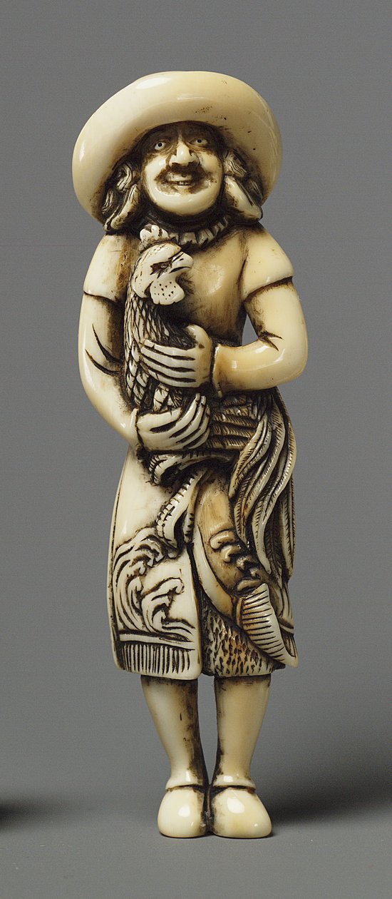 Netsuke mallittiin ulkomaalaiseksi Kirinin kanssa, 1800-luku (norsunluu) tekijältä Japanese School