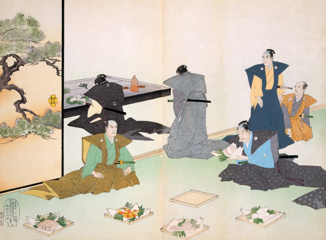 Ruokatarjoukset (värillinen puupainatus) tekijältä Japanese School
