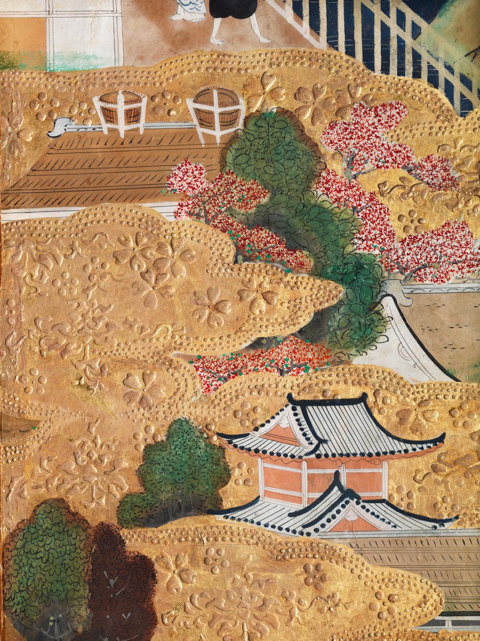 Osakazu Byobu - Japanilainen kahdeksanruutuinen taittuvanäyttö (maalaus) tekijältä Japanese School