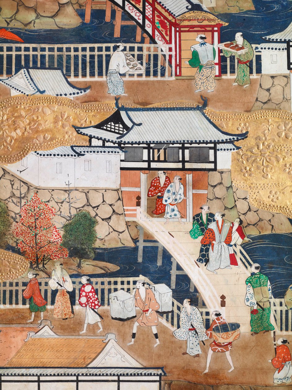 Osakazu Byobu - Japanilainen kahdeksanruutuinen taittuvanäyttö (maalaus) tekijältä Japanese School