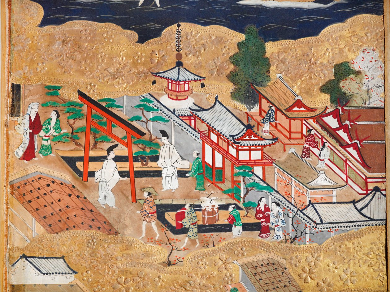 Osakazu Byobu - Japanilainen kahdeksanruutuinen taittuvanäyttö (maalaus) tekijältä Japanese School