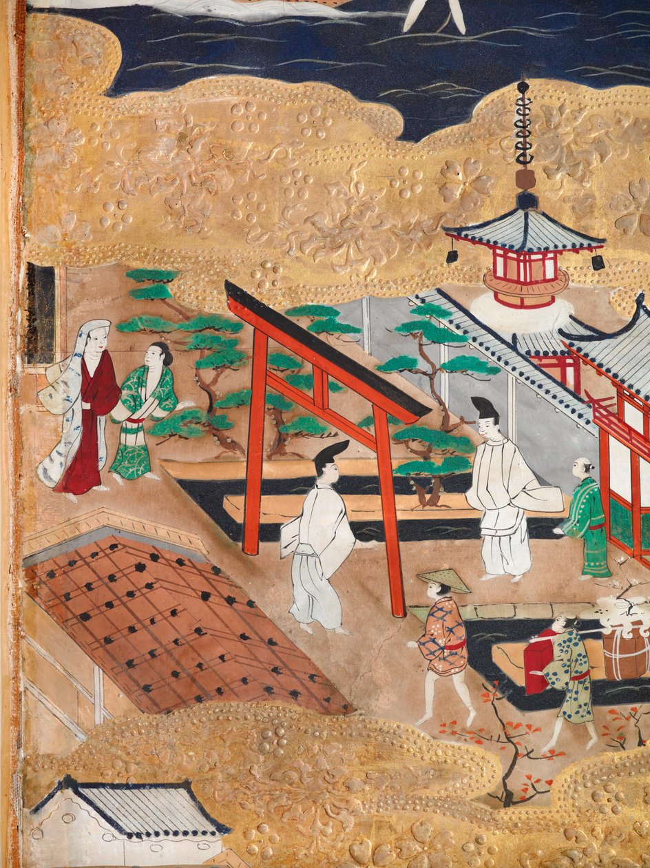 Osakazu Byobu - Japanilainen kahdeksanruutuinen taittuvanäyttö (maalaus) tekijältä Japanese School
