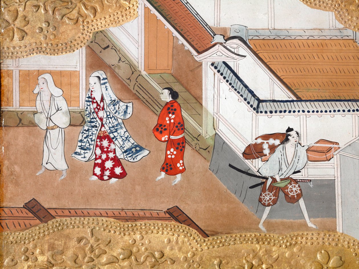 Osakazu Byobu - Japanilainen kahdeksanruutuinen taittuvanäyttö (maalaus) tekijältä Japanese School