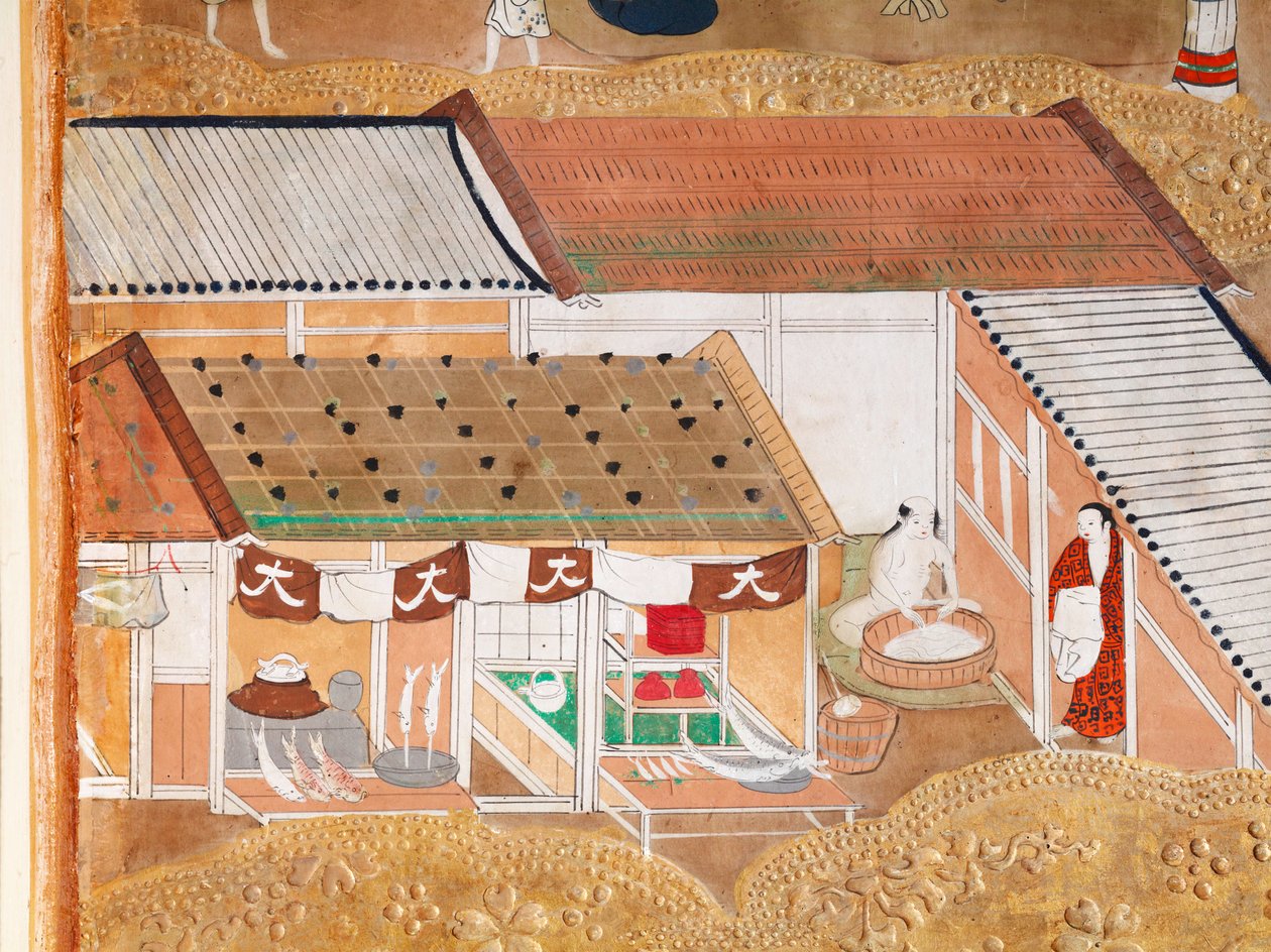Osakazu Byobu - Japanilainen kahdeksanruutuinen taittuvanäyttö (maalaus) tekijältä Japanese School