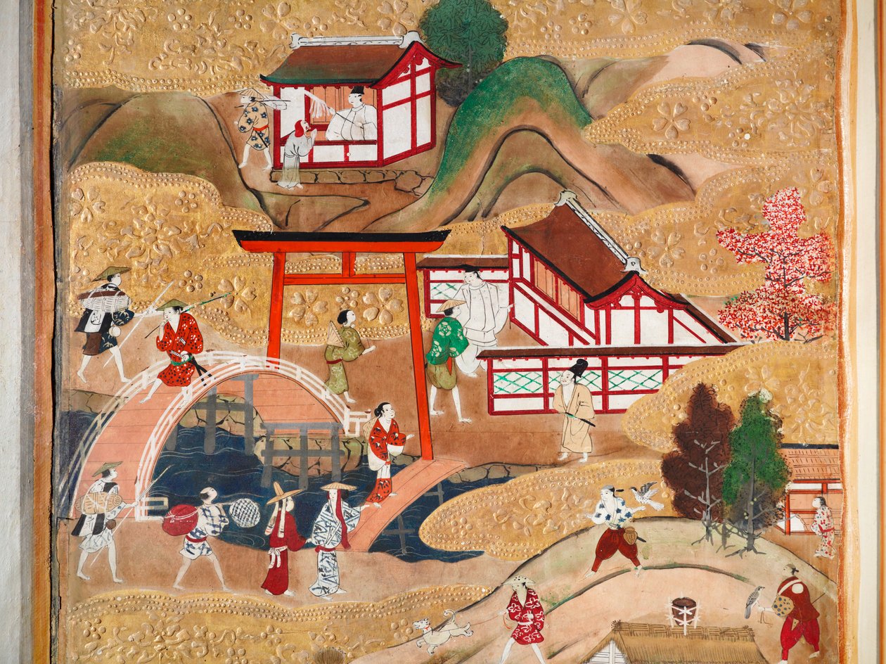 Osakazu Byobu - Japanilainen kahdeksanruutuinen taittuvanäyttö (maalaus) tekijältä Japanese School