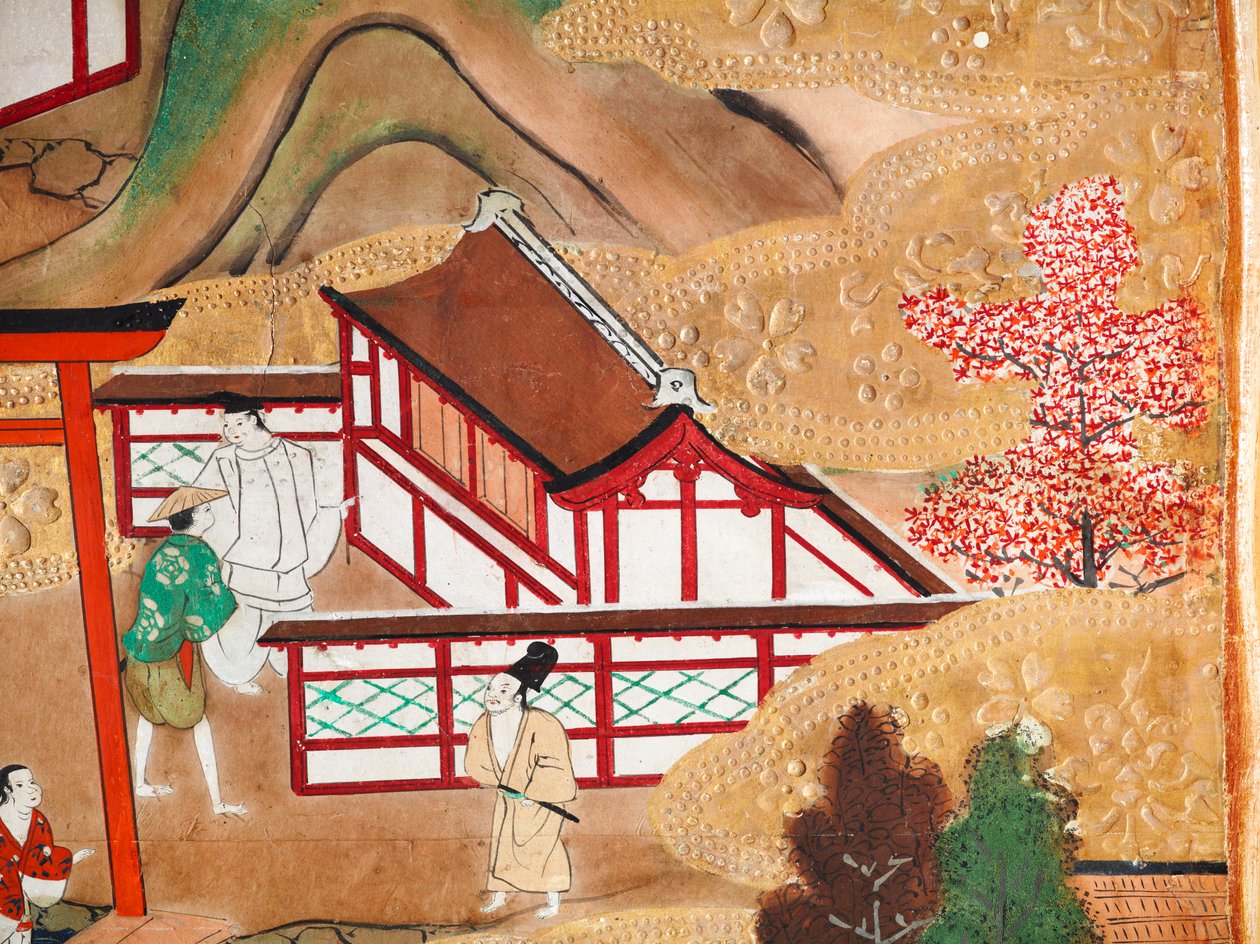 Osakazu Byobu - Japanilainen kahdeksanruutuinen taittuvanäyttö (maalaus) tekijältä Japanese School