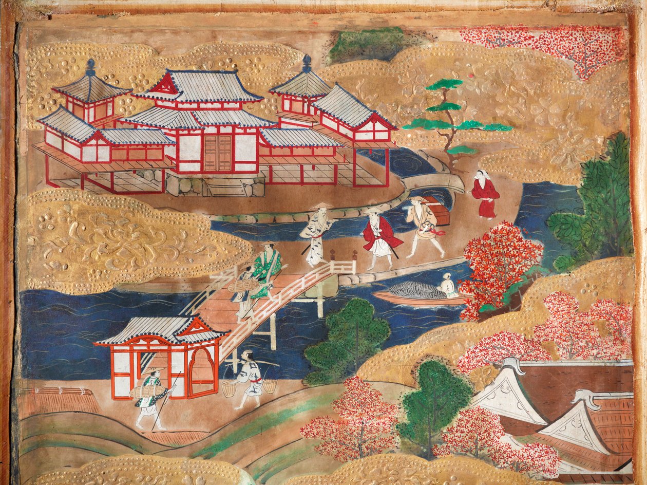 Osakazu Byobu - Japanilainen kahdeksanruutuinen taittuvanäyttö (maalaus) tekijältä Japanese School