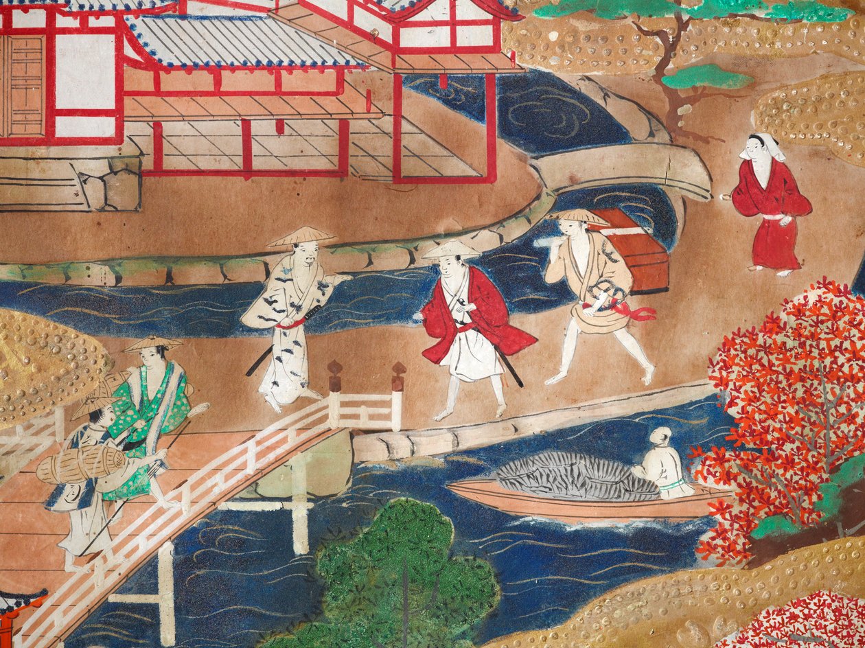 Osakazu Byobu - Japanilainen kahdeksanruutuinen taittuvanäyttö (maalaus) tekijältä Japanese School
