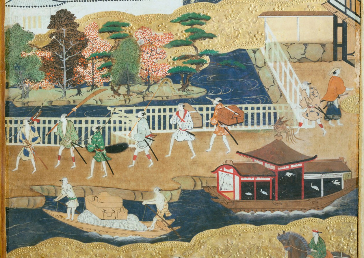 Osakazu Byobu - Japanilainen kahdeksanruutuinen taittuvanäyttö (maalaus) tekijältä Japanese School