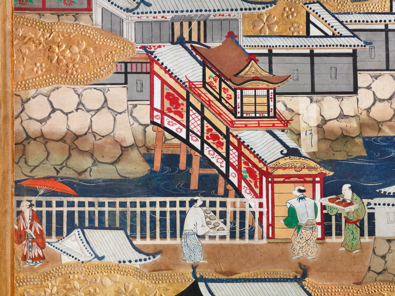 Osakazu Byobu - Japanilainen kahdeksanruutuinen taittuvanäyttö (maalaus) tekijältä Japanese School
