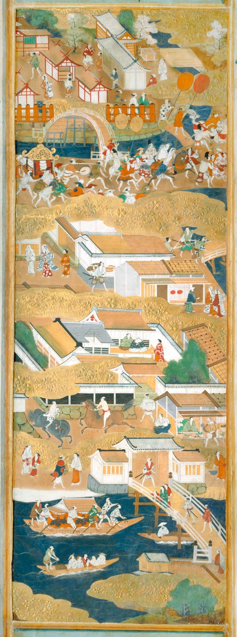 Osakazu Byobu - Japanilainen kahdeksanruutuinen taittuvanäyttö (maalaus) tekijältä Japanese School